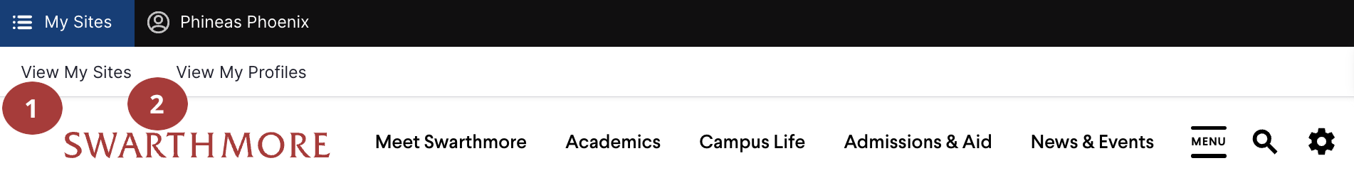 Screenshot showing the My Sites menu with the View My Profiles option.