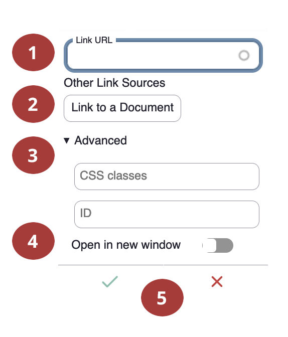 Screenshot of the Drupal Link Editor showing the Link URL field and advanced options.