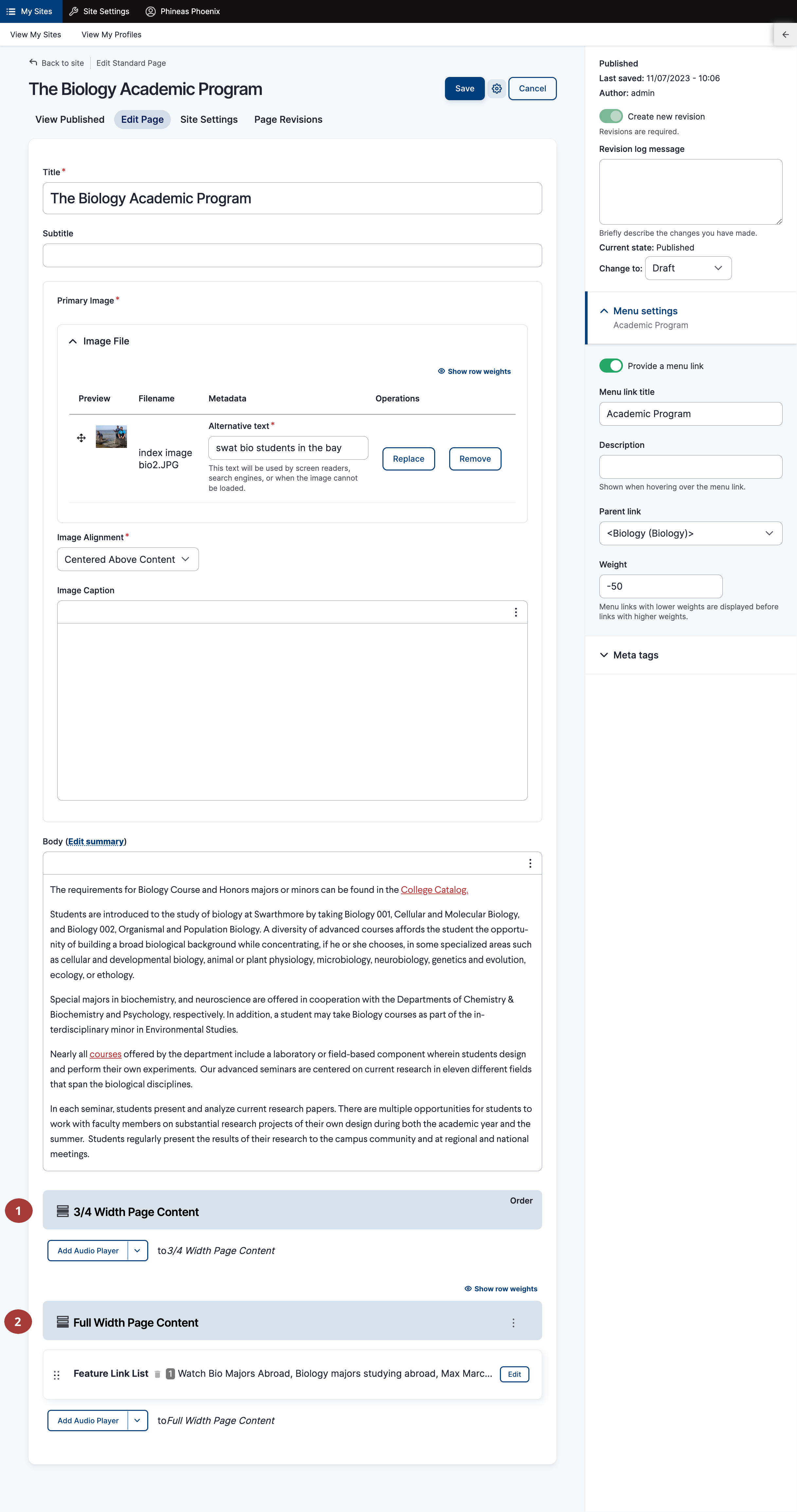 Screenshot showing the component content zones within the page editor.