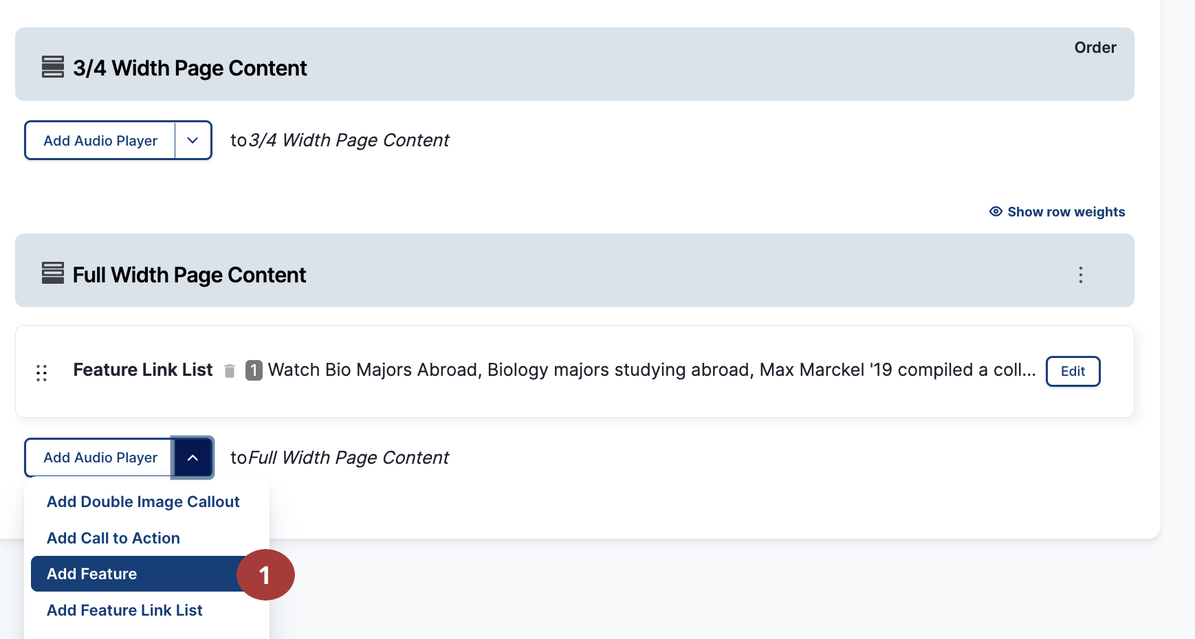 Screenshot showing a newly added blank Feature component.