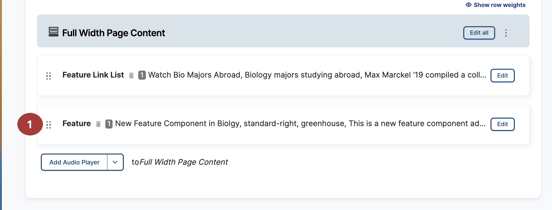 Screenshot showing the drag handle used to reorder components.